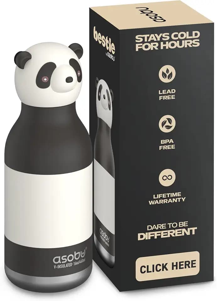 asobu Bestie Panda Water Bottle, Cute Collectible Character, BPA Free