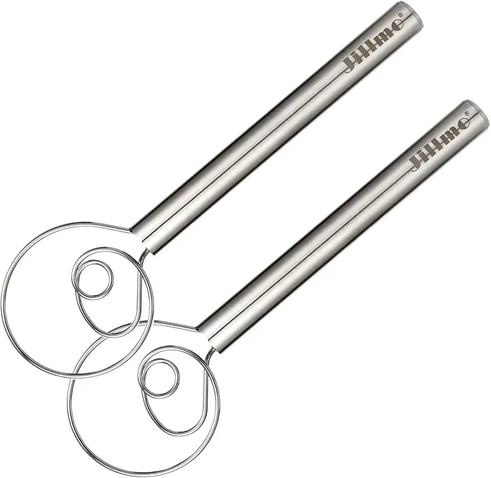 Jillmo Danish Dough Whisk, 12 Inch Stainless Steel Bread Whisk, 2 Pack