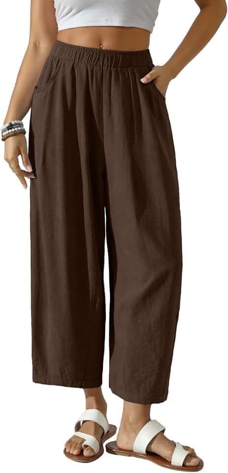 ZANZEA Leinenhose Damen Sommer 7/8 Baggy Haremshose Weite Culottes Hosen Große Größen Hippie Hose Casual Yoga Hosen Leichte Strandhose