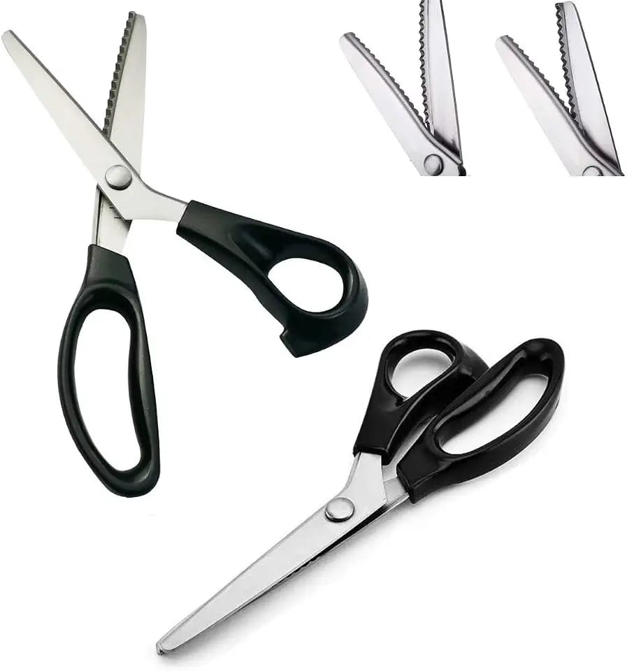 JZK 2 x Zackenschere zum Stoffschneiden und Papier handwerk, mit 5mm Zickzack und Jakobsmuschel kanten, Schneiderschere Zickzackschere