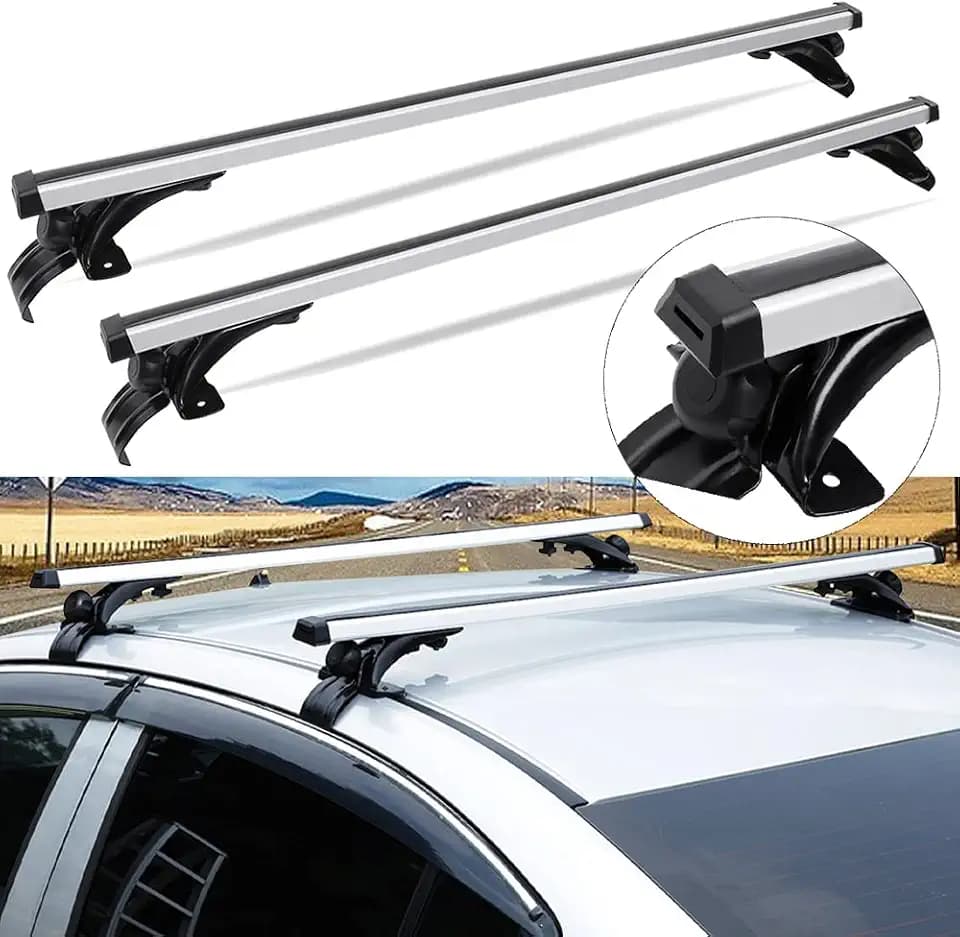 Universal Car Top Roof Rack Cross Bar 43.3" Luggage Carrier Aluminum Black Silver 120KG Includes 3 Sets of Brackets