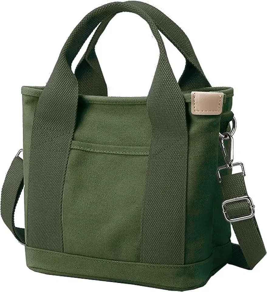 Small Tote Bag with Zipper, Canvas Multi-Pocket Crossbody Bag Shoulder Bag Satchel Hobo Bag