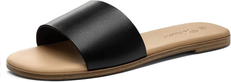Athlefit Flat Sandals Women Dressy Square Toe Raffia Summer Slide Sandals