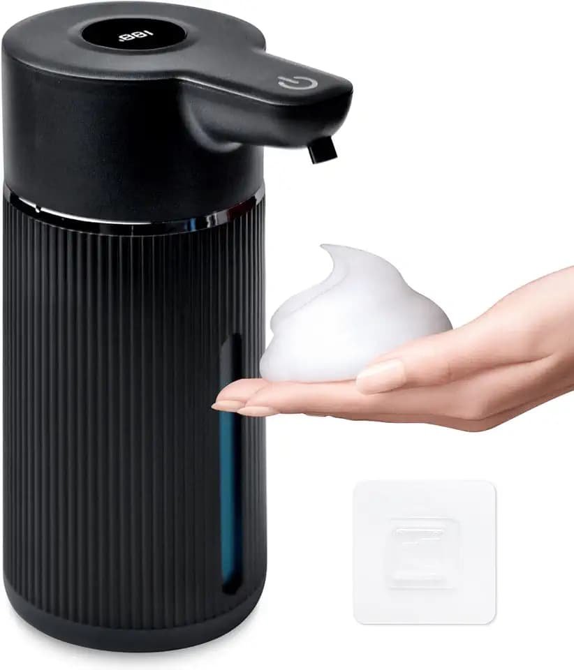 Seifenspender Automatisch, Elektrischer Schaumseifenspender 420ML mit Sensor, No Touch für Wandmontage & Tisch, USB Wiederaufladbar, IPX6 Wasserdicht, 4-Stufig Einstellbar, Schwarz