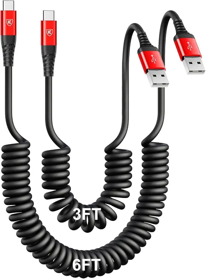 USB C Cable [3FT+6FT], 2Pack USB A to USB C 3A Fast Charging, Coiled Type C