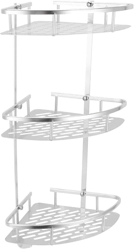 Duschablage Ohne Bohren, 3 Etagen Edelstahl Wandmontiertes Dusch Organizer Aufbewahrungsregal, Badregal Ohne Bohren für Küche Bad Duschkorb zum Hängen - Silber
