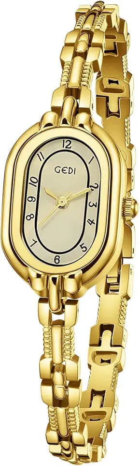 FANMIS Women's Oval Vintage Watch, Dainty Gold Bracelet Quartz Dress Watch