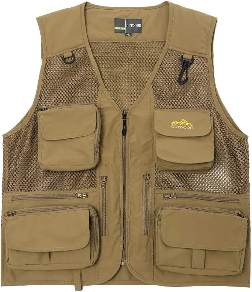 Ziker Men's Mesh Breathable Openwork Camouflage Journalist Photographer Fishing Vest Waistcoat Jacket Coat
