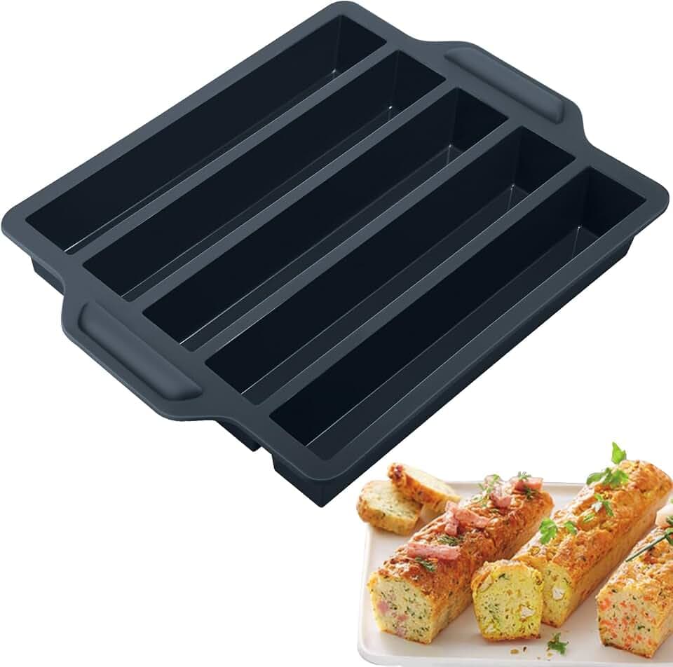Kamehame Silikon Kuchenform 1 Stück 5 Loch Lange Silikonform Rechteckform Backform Kuchen Form Schwarz für Aperitifs, Gebäck und Kuchen