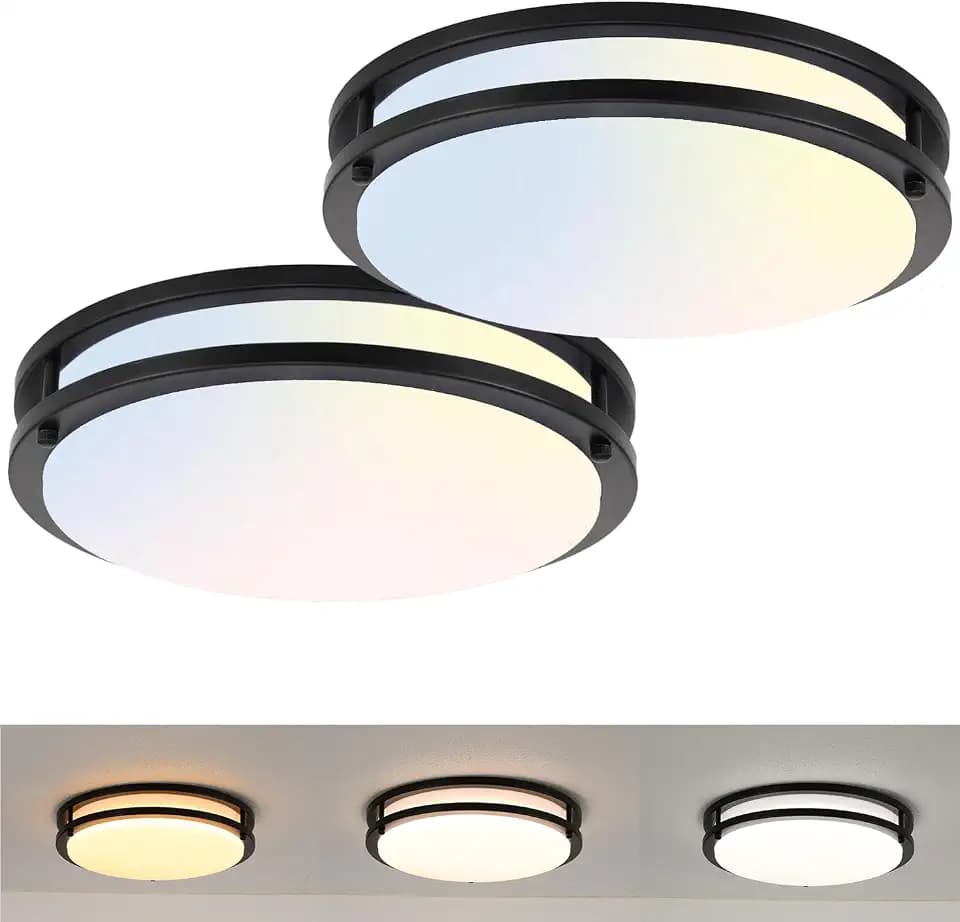 13 Inch Black Flush Mount Ceiling Light 2 Pack, 3CCT LED via, Dimmable 20W Modern Ceiling Lamp for Bathroom Bedroom Hallway Living Room