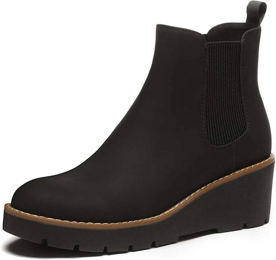 Athlefit Women's Platform Wedge Chelsea Ankle Boots