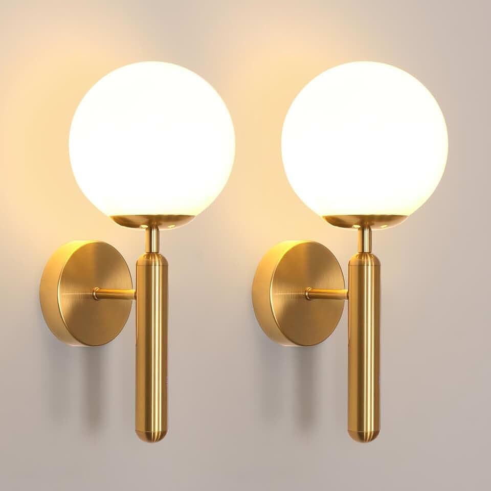 DELIPOP 2 Stück Wandlampe Innen, E27 Wandleuchte Moderne mit Glas Lampenschirm, Kugel Wandbeleuchtung für Wohnzimmer, Schlafzimmer, Flur, Treppenhaus