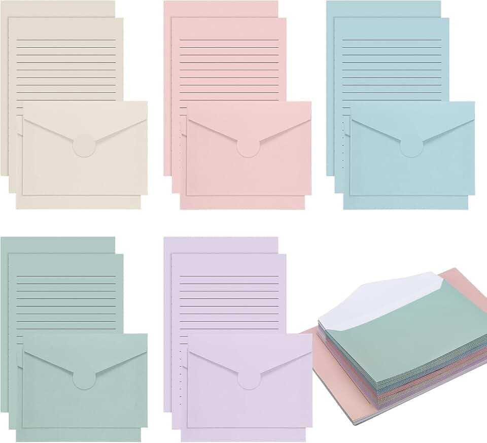 Gilprop 100 Pcs Stationery Lined Stationery Paper and Envelopes,Pastel