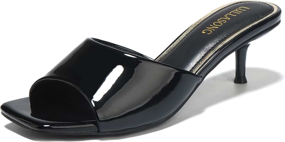 LULLASONG Women's Kitten Heels Sandals Low Heels Slip On Slides 2 Inch Heeled Square Open Toe Sandals for Women