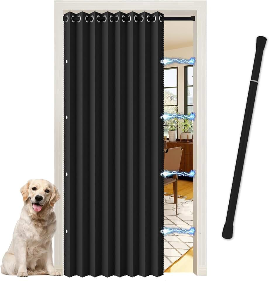 Magnetisch Türvorhang mit Teleskopstange -einfache Montage in nur 1 Minute ohne Bohren, 1 Stück Verdunkelungsvorhang Schwarz H 210 x B 150 cm für Zimmer Tür