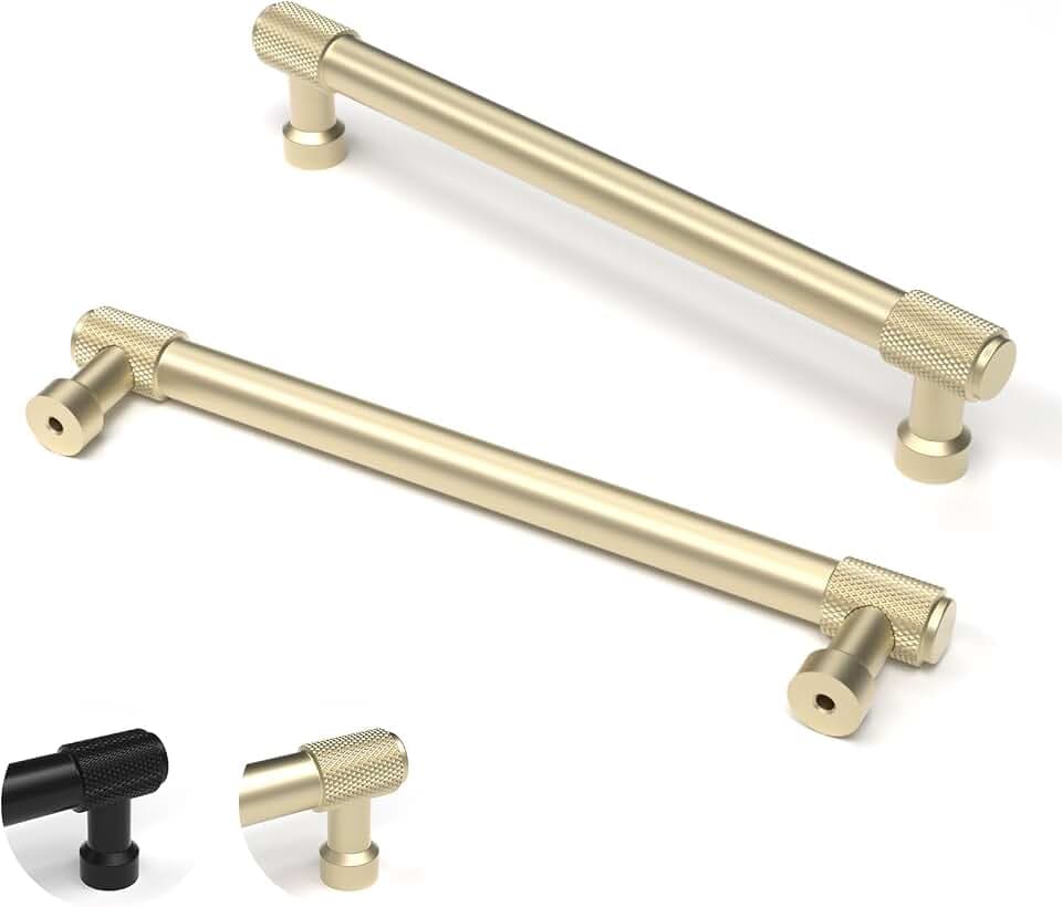 12 Stück Schrankgriffe Messing, 160mm Lochabstand Gerändelte T-Bar