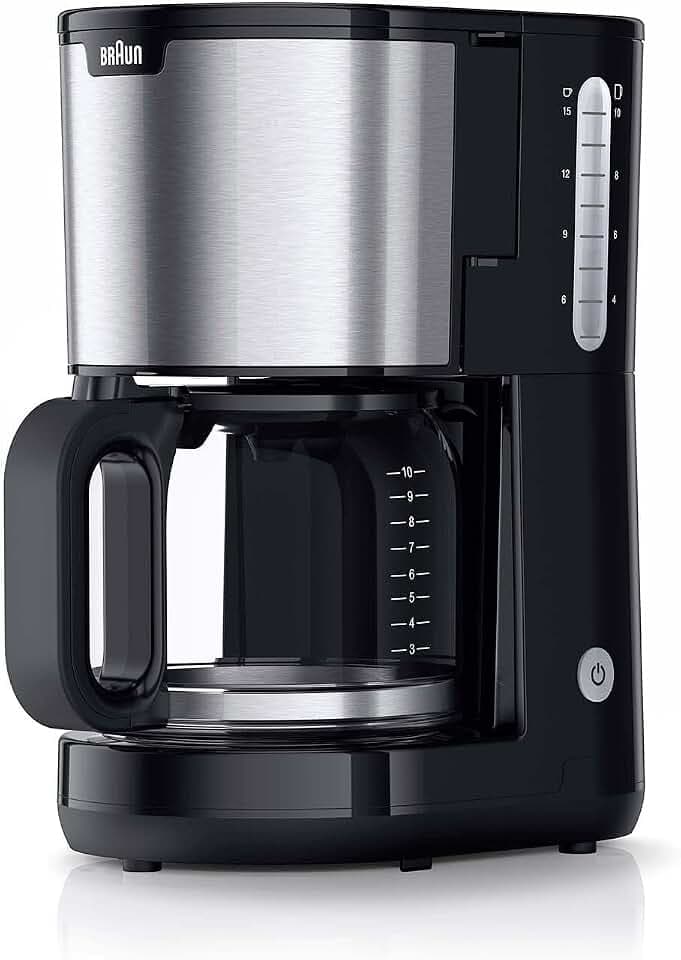 Braun PurShine KF 1500 BK Kaffeemaschine - Filterkaffeemaschine mit Glaskanne für bis zu 10 Tassen, OptiBrew-System, Automatische Abschaltung, 1000 Watt, Schwarz