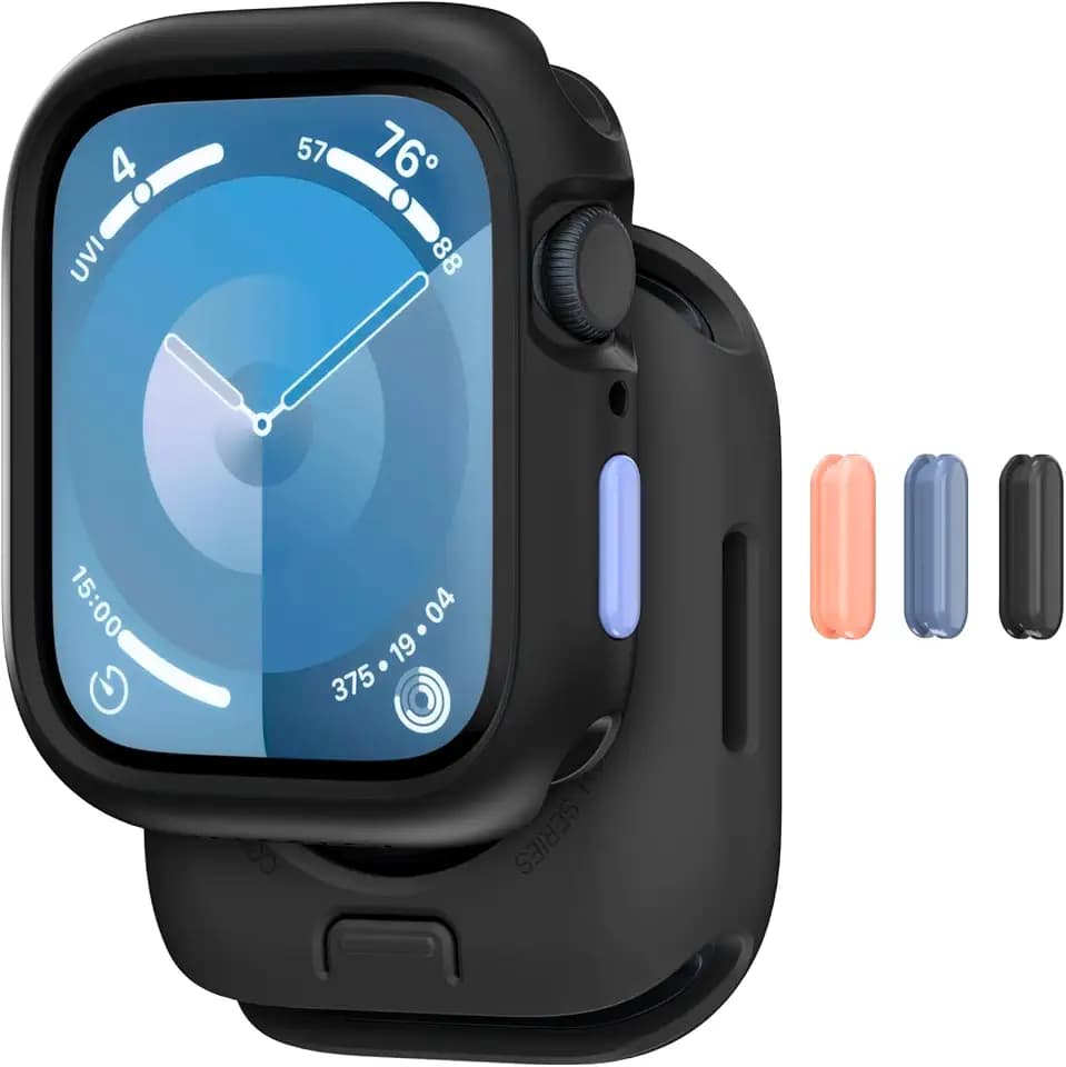 MAGEASY Protective Case for 40mm Apple Watch SE3, 41mm Apple Watch Series 9, Series 8, Series 7 | Shockproof Silicone Bumper, Skin - Midnight Black