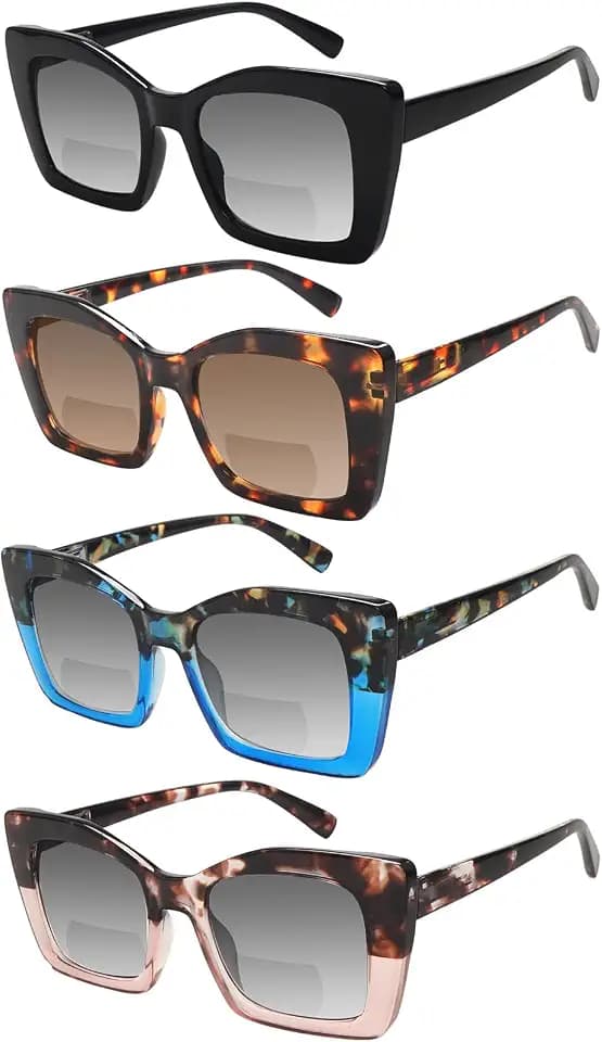 4 Pack Bifocal Reading Sunglasses For Women Oversized Square 1.0-4.0
