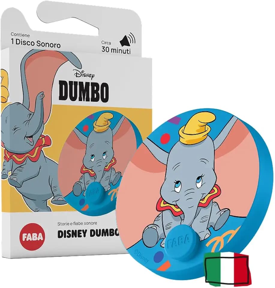 FABA Disney Schallplatte - Dumbo - Geschichten und Klangmärchen für Jungen und Mädchen 5-10 Jahre - Hörbar mit Geschichten und FABA+, Lernspiel italienische Version