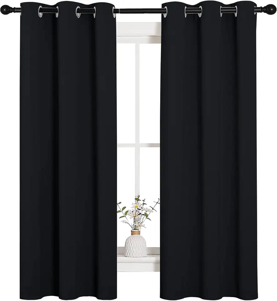 NICETOWN Black Blackout Curtains for Living Room 34" w x 63" L 2 Panels