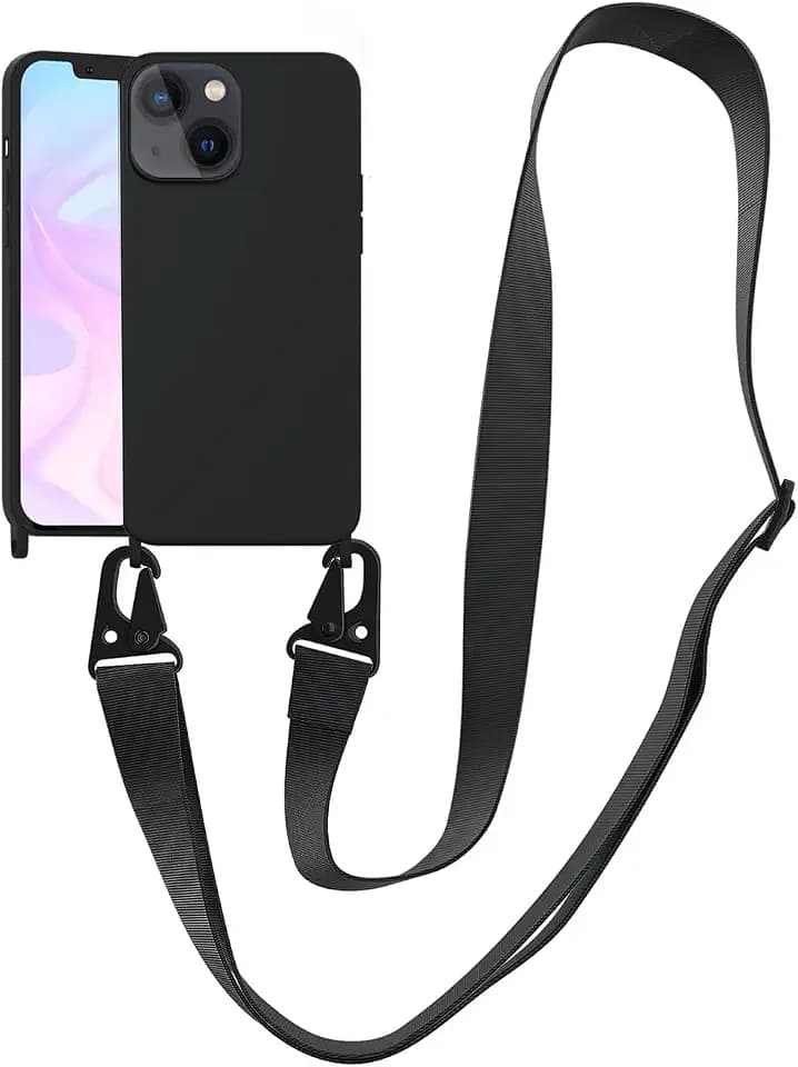 Compatible with iPhone 6 6S 7 8 Case, iPhone SE 3 2022/ iPhone SE 2 2020 Case with Lanyard Crossbody iPhone Case with Strap Adjustable Silicone Phone Cover for iPhone Black