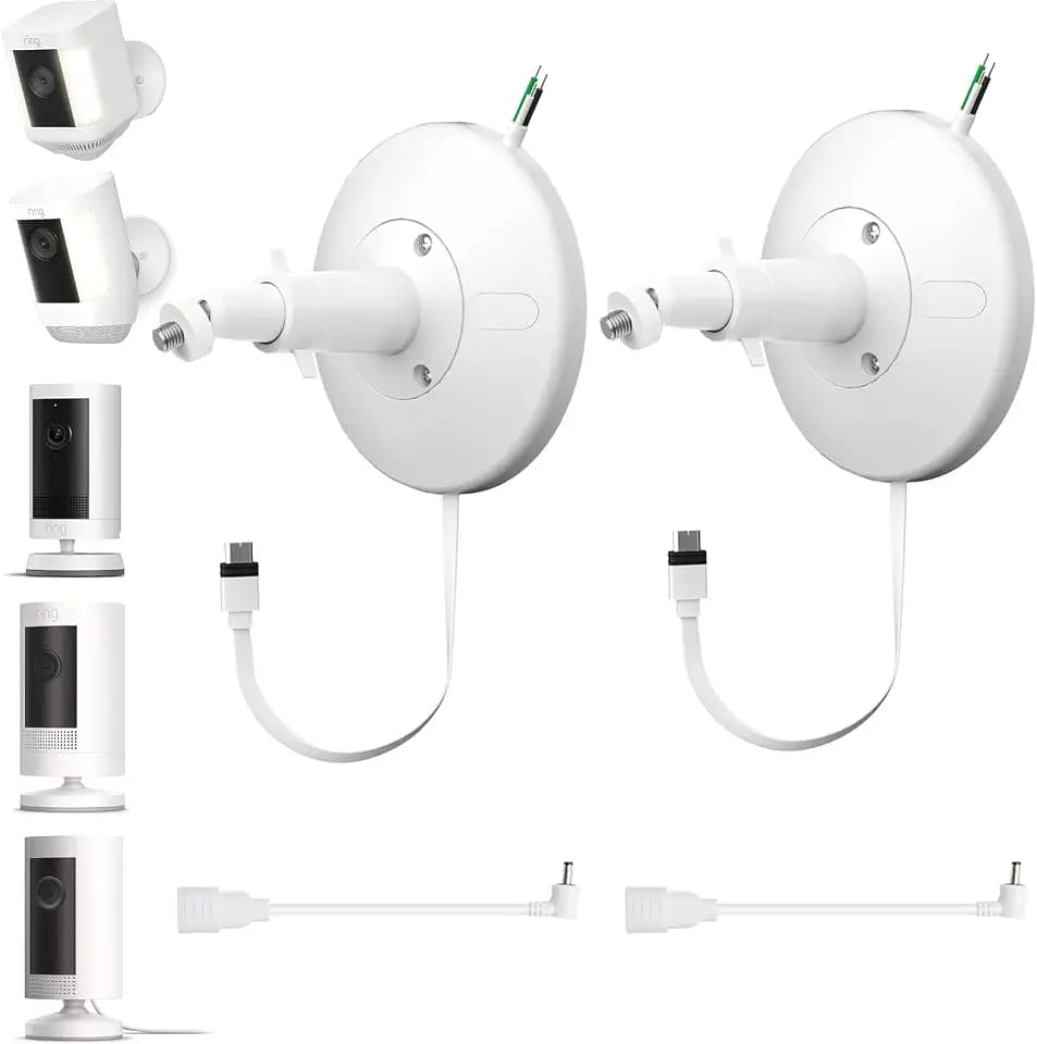 iTODOS Hardwired Kit for Ring Cams (Outdoor Cam Plus, Stick Up Cam, Spotlight Cam Pro/Plus), IP67 Waterproof Design for Outdoor or Indoor Use,White-2Pack