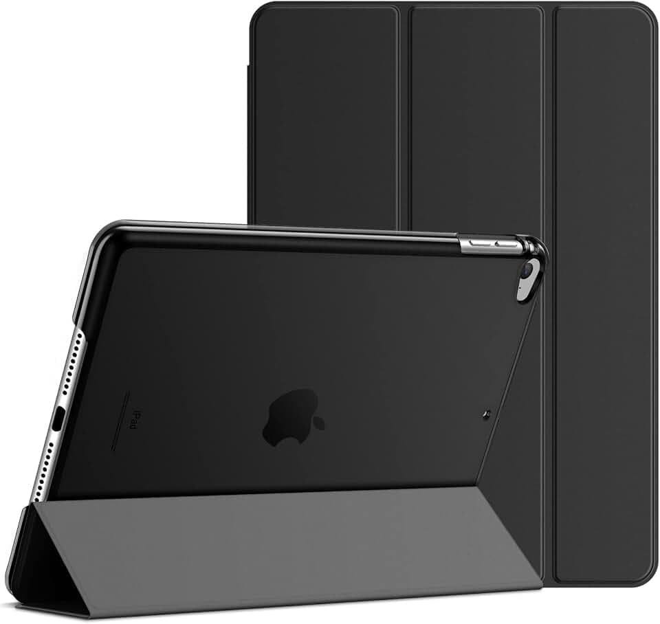 JETech Hülle für iPad mini 4. Gen 7,9" (2015), Schwarz | Schlanke Transluzent Rückseite, Dreifach-Ständer, Auto Schlafen/Wachen, Leichter Stoßschutz