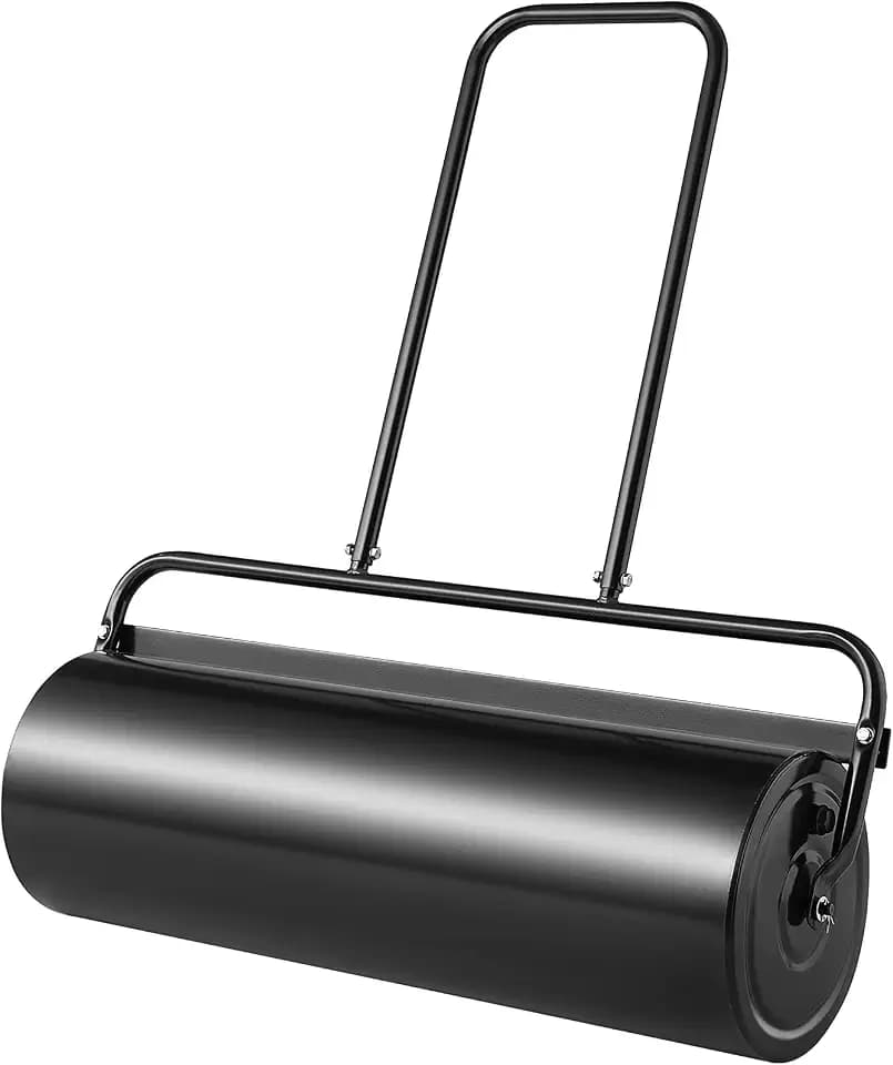VEVOR Lawn Roller, 61L Sand or Water Filled Yard Roller, with Easy-Turn Plug and U-Shaped Ergonomic Handle for Convenient Push and Pull, Level and Compress Soil for Lawn, Garden, Farm, Park, Black