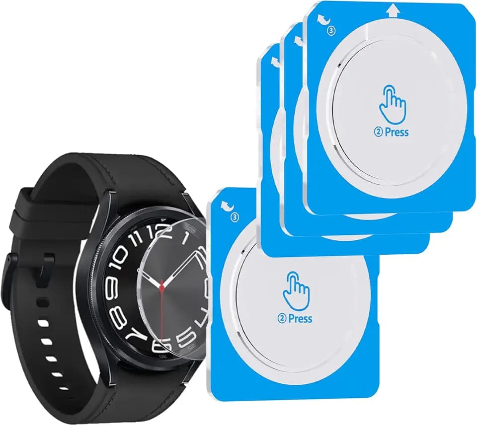 4-Pack for Samsung Galaxy Watch 6 Classic 43mm Screen Protector, Tempered Glass with Auto Alignment Frame, Full Coverage, Bubble Free, HD Clear, Scratch Resistant, 9H Hardness