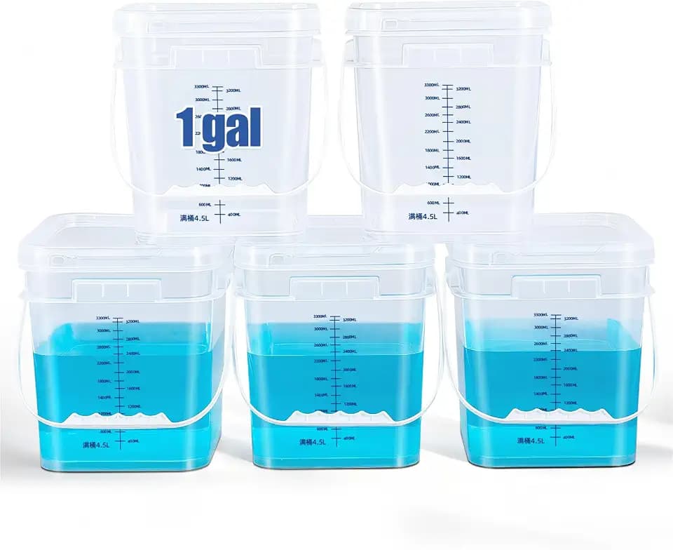 ASEVAT Square 1 Gallon Bucket with Lid, 5 Pack Clear Food Grade Storage Containers with Lids, Pail Container with Handle, Bucket for Cleaning Heavy-Duty Extra Durable BPA Free