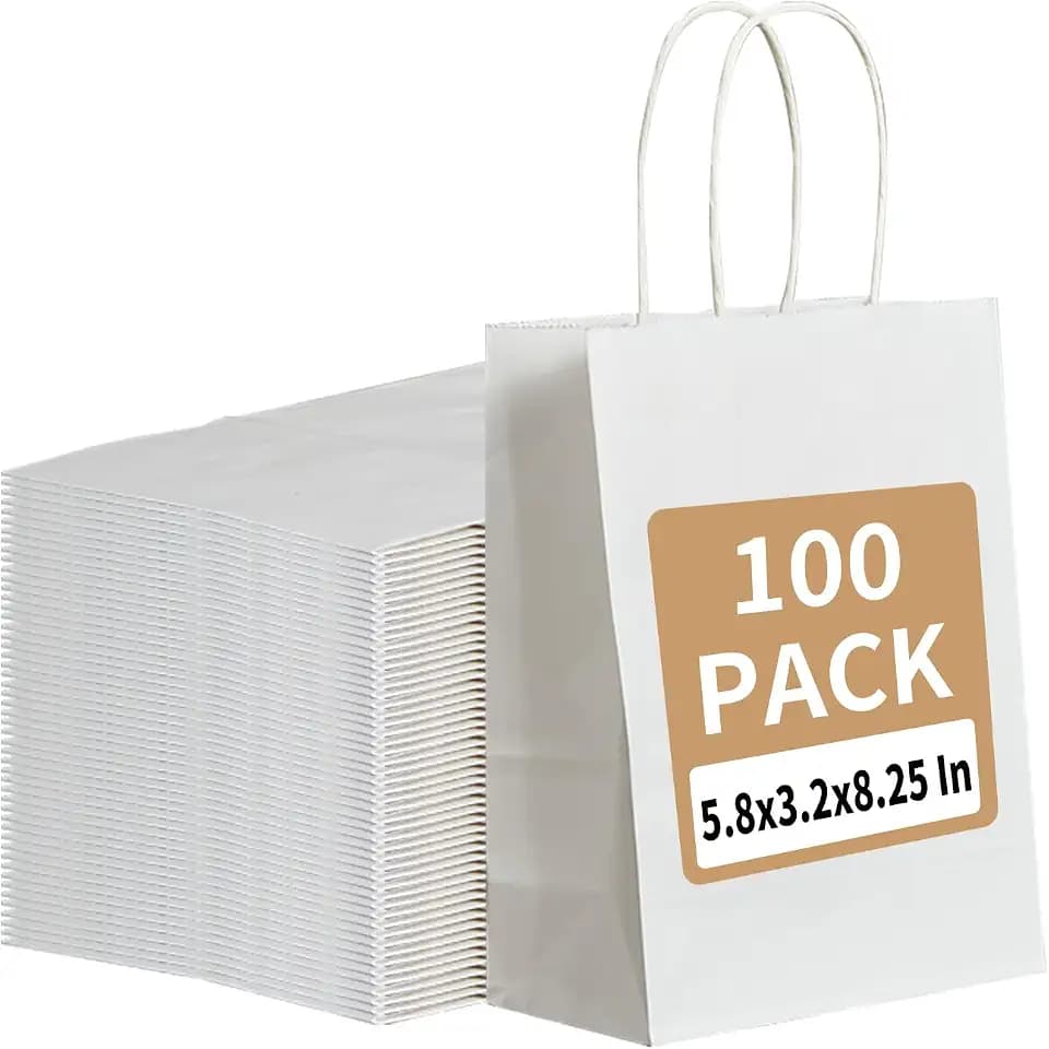 RACETOP Recycled Small White Kraft Paper Bags with Handles