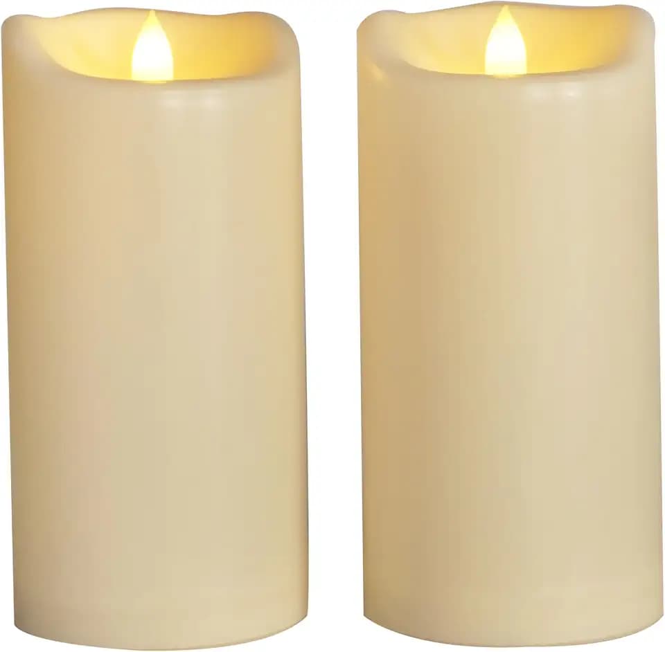 Outdoor Battery Operated Flameless LED Pillar Candles Timer D4”xH10” 2 PCS