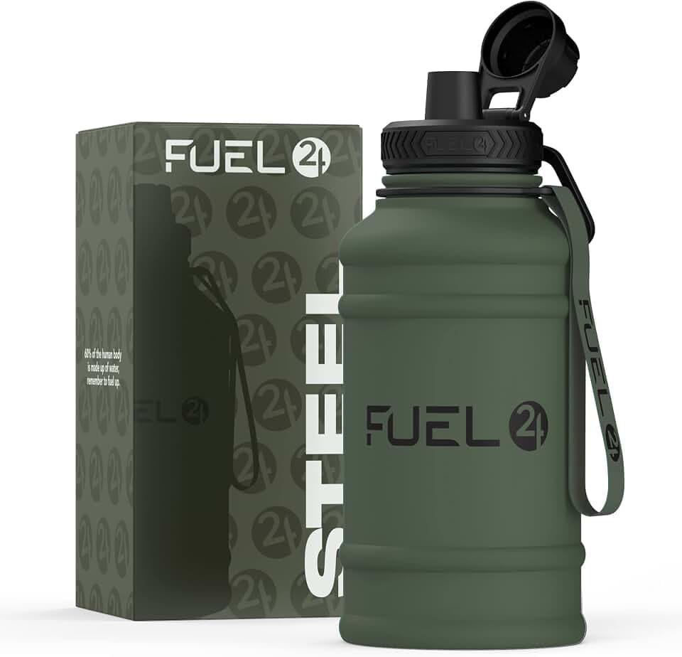Fuel24 Extra Stark Trinkflasche Edelstahl Metall 1.3L & 2.2L - Auslaufsicher & BPA-Frei Wasserflasche edelstahl - Robuste Trinkflasche Fitnessstudio, Sport Wasserkrug Edelstahl Flasche Für Erwachsene