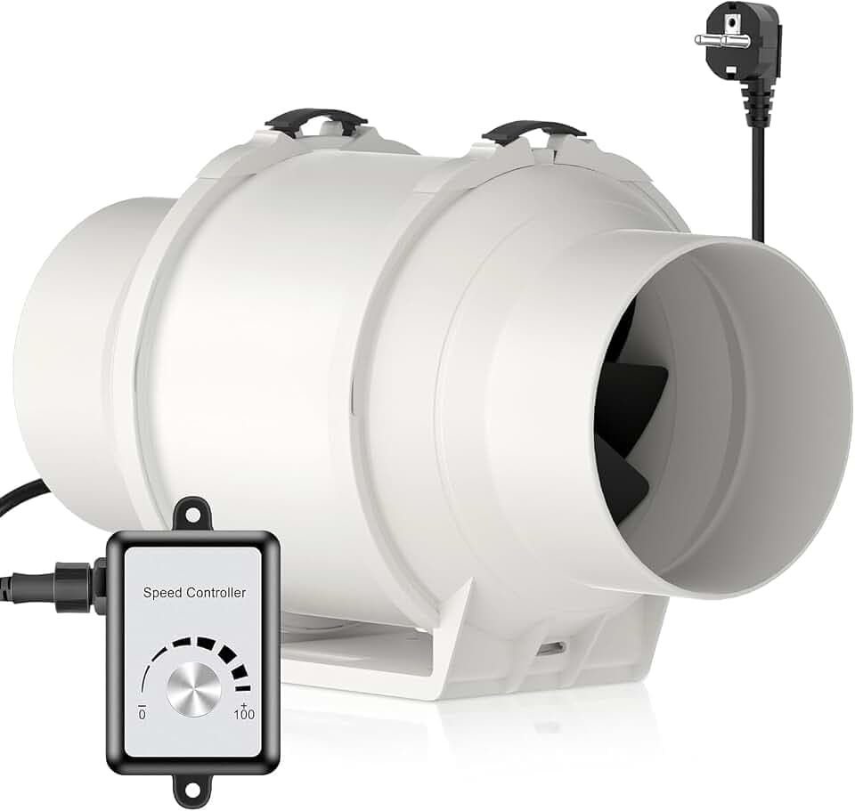 HG Power 125mm Regelbar Abluftventilator, Rohrventilator mit Ventilator Drehzahlregler Energiesparend Leise Kanalventilator Badlüfter Rohrlüfter für Küchen Badezimmer Garage Abluftgebläse