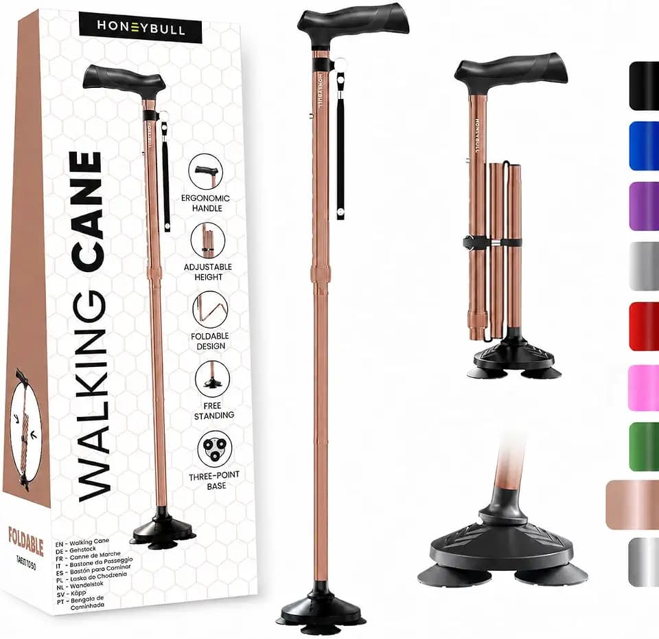 HONEYBULL Walking Cane for Men & Women, Foldable, Free Standing Cane