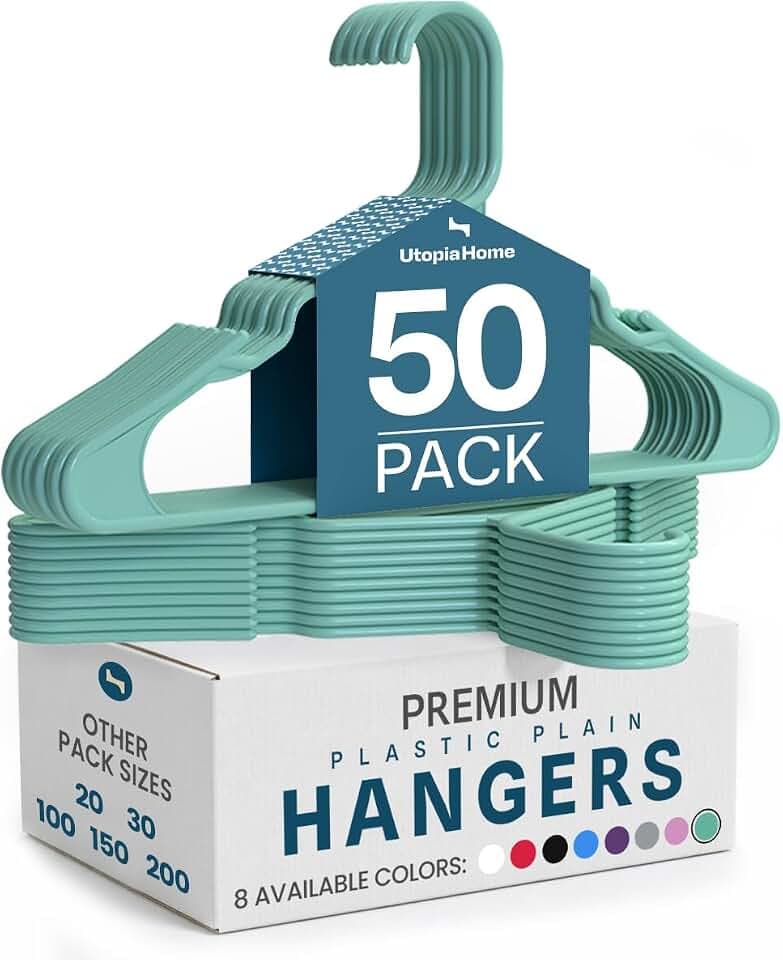Utopia Home Plastic Hangers 50 Pack – Space Saving Clothes Hanger Aqua