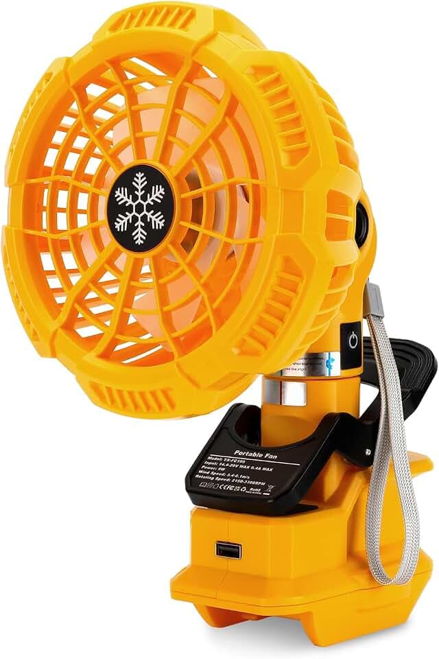 Tragbarer Clip-on-Ventilator für Dewalt 18v 54v Akku, Leise akku ventilator mit 3 energieeffizienten Geschwindigkeitsstufen für Schlafzimmer, Outdoor, Camping und Baustelle (nur Werkzeug)