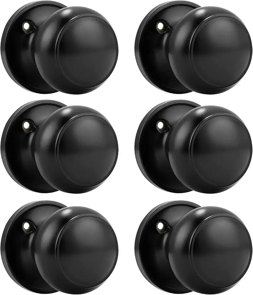 Probrico (6 Pack Classic Closet Door Knobs Dummy Door Knob, Individual Non-Turning Dummy Door Knob Single Side, Black Interior Door Knobs, Easy Installation