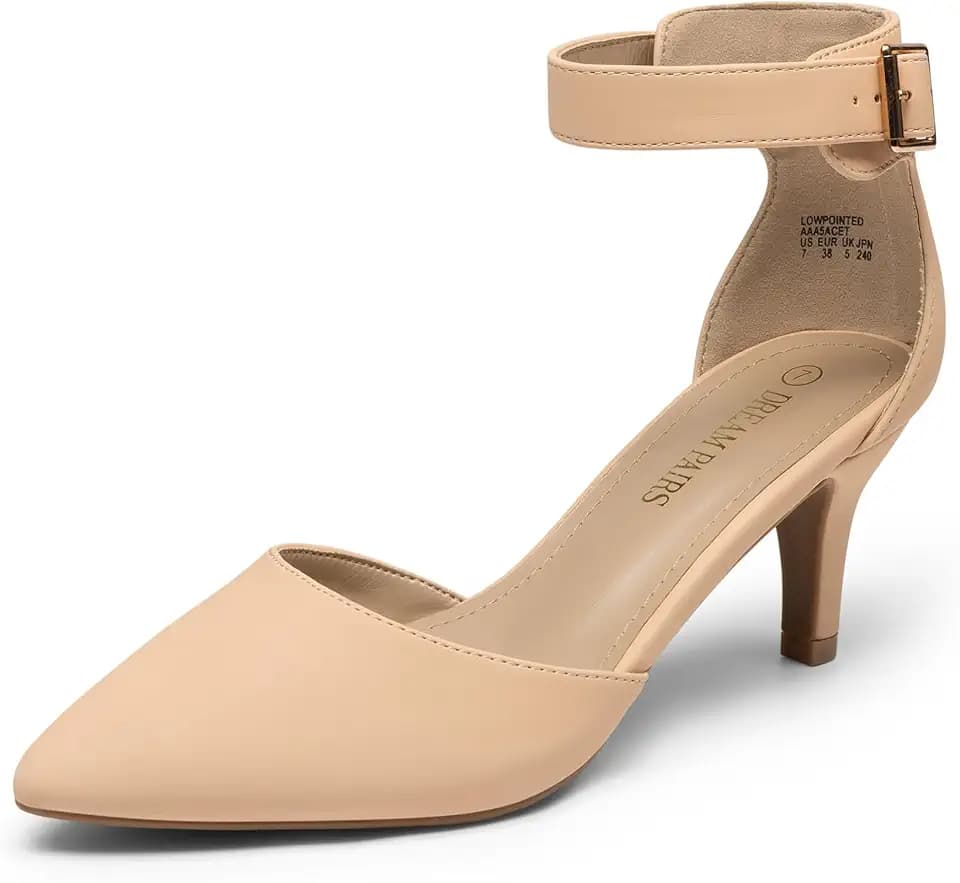DREAM PAIRS Women's Kitten Heels Ankle Strap Pumps