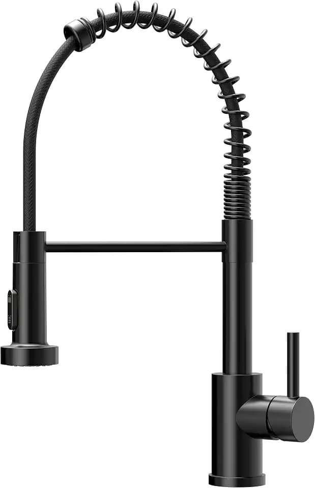 FORIOUS Wasserhahn Küche, Hoher Bogen Hochdruck Küchenarmatur mit Herunterziehen Brause Armatur, Mischbatterie Spültischarmatur Küchenarmaturen, 360° Schwenkbar Zwei Sprühfunktionen, Schwarz