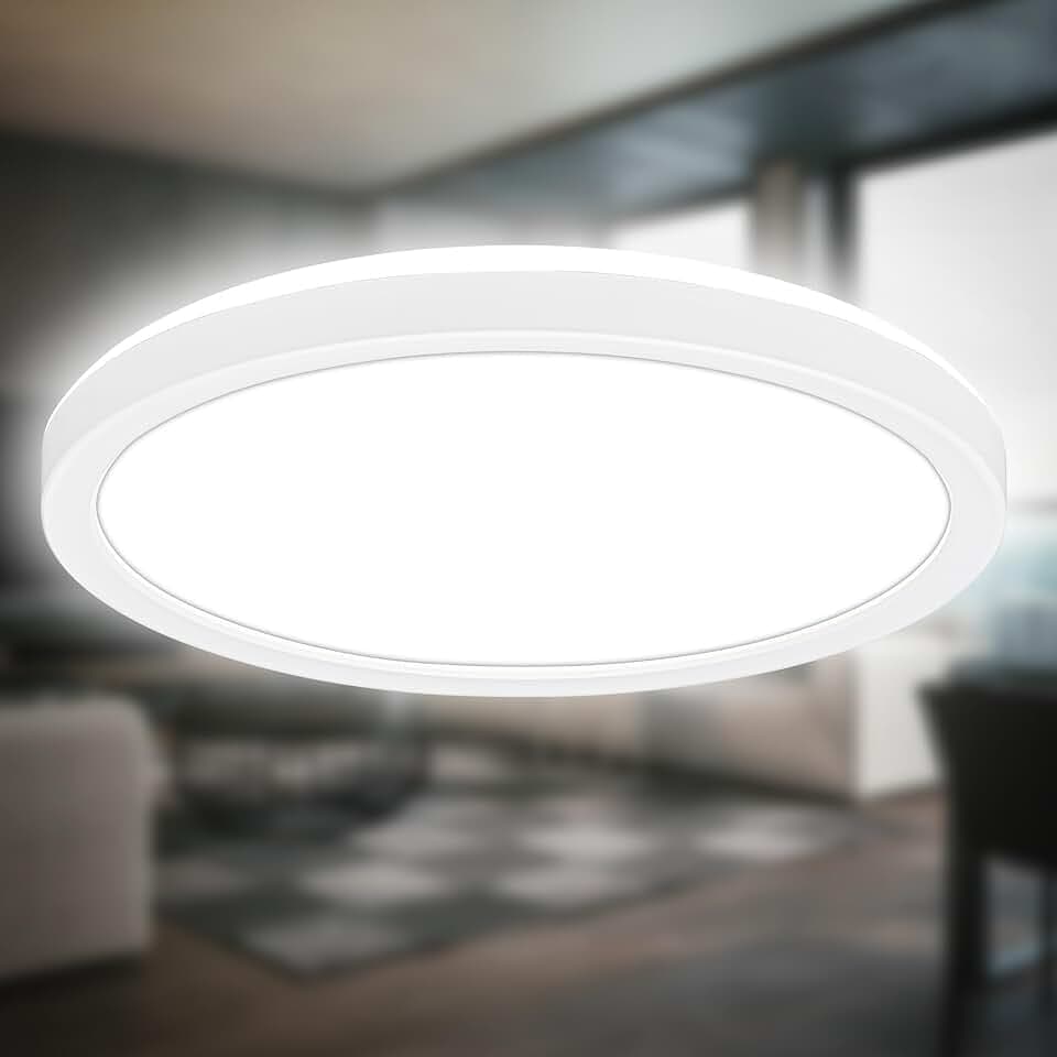 B.K.Licht - LED Deckenlampe mit indirektem Licht, 3cm flach, neutralweißes Licht, Lampe, Deckenleuchte, Wohnzimmerlampe, LED Panel, Küchenlampe, Deckenbeleuchtung, 24x3 cm, Weiß