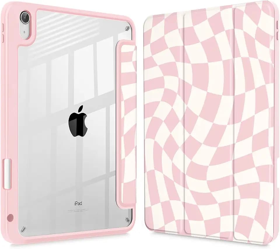 Mektron Case for 2025 iPad 11 inch (A16 Chip) 11th Gen Fit iPad 10th Gen10.9 inch 2022, Buit in Pencil Holder with Shockproof Cover Clear Shell + Trifold Stand, Wave Striped-Pink
