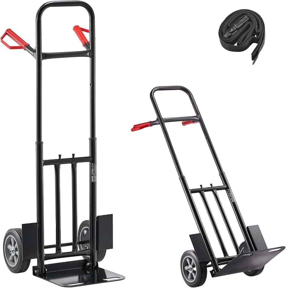 VEVOR Sackkarre, 272 kg Tragkraft, Transportkarre 480x460x1200mm, tragbarer Rollwagen mit Zurrgurt, Transportroller, Stapelkarre, Transportwagen für Hause, Büro, Lager, Supermarkt