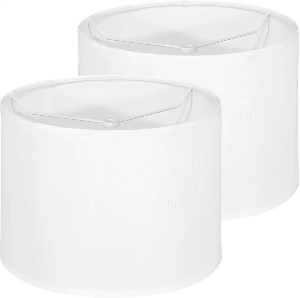 White Lamp Shades Set of 2, Drum Large Lampshades 13" Top x 13" Bottom x 10" High, Replacement Lamp Shades Natural Linen for Table Lamps Floor Lamps, Easy Assembly Required