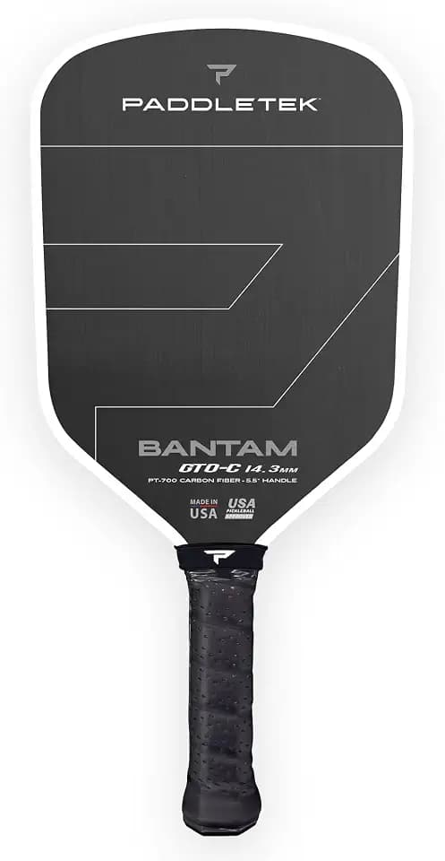 Paddletek Bantam GTO-C 14.3mm Hybrid Pickleball Paddle – Raw Carbon Fiber Face – Aerodynamic Tapered Shape – Polymer Core – 5.5" Handle – UPA-A & PBCoR .43 Certified – Made in USA