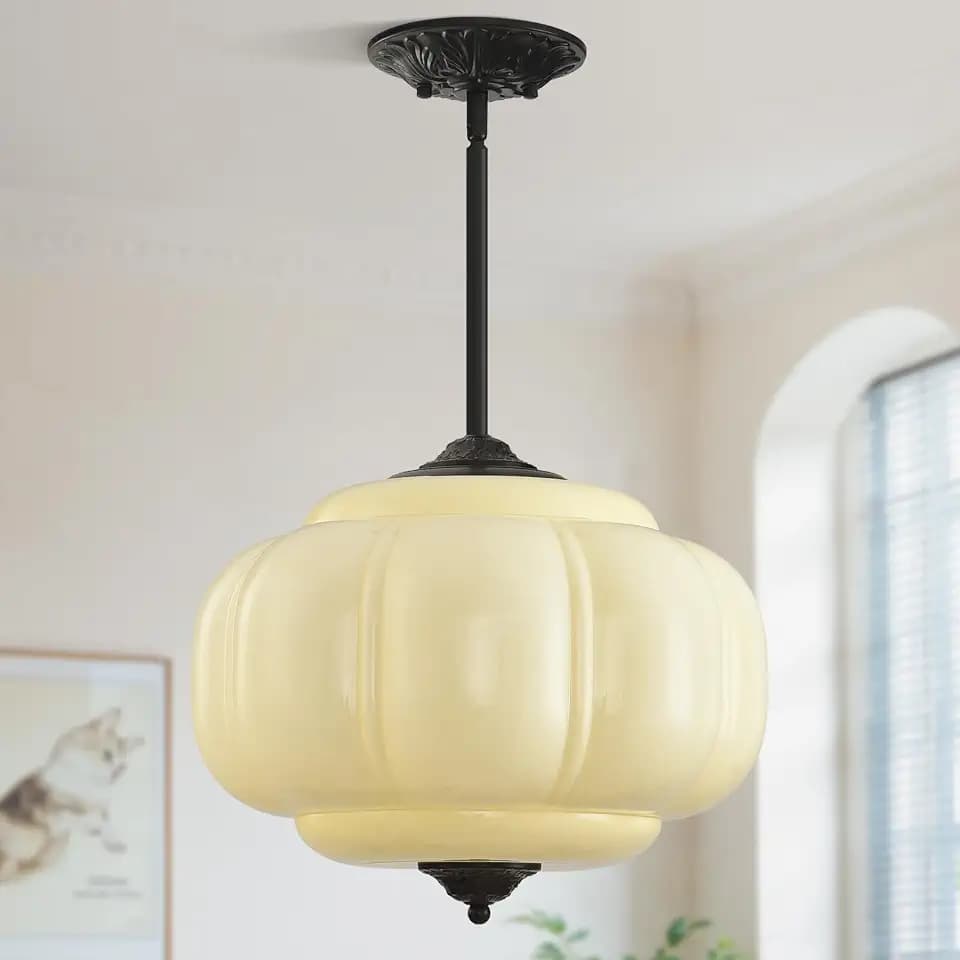 15in Cream Glass Schoolhouse Light Fixture Large, Bulb Included