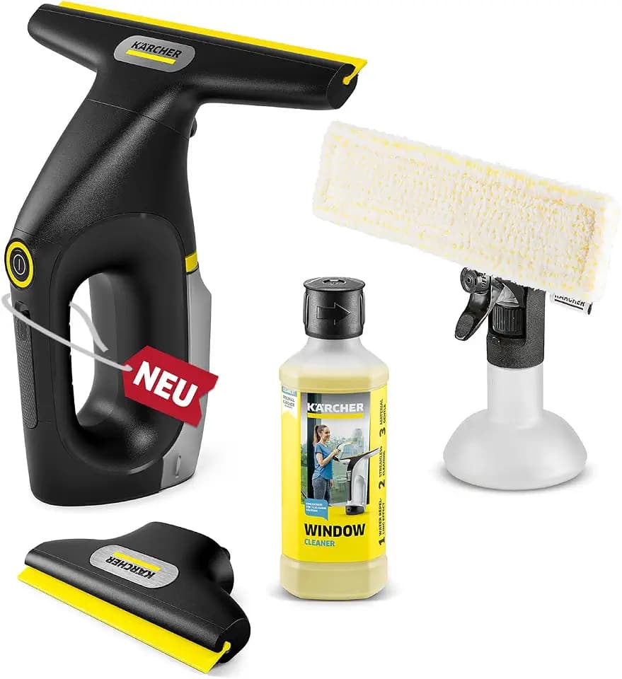 KÄRCHER Akku-Fenstersauger WV 3 Comfort Precision+ Black, Akkulaufzeit: 35 min., XXL-Schmutzwassertank: 200 ml, 2 Absaugdüsen,verstellbare Sprühflasche mit Mikrofaser-Wischbezug
