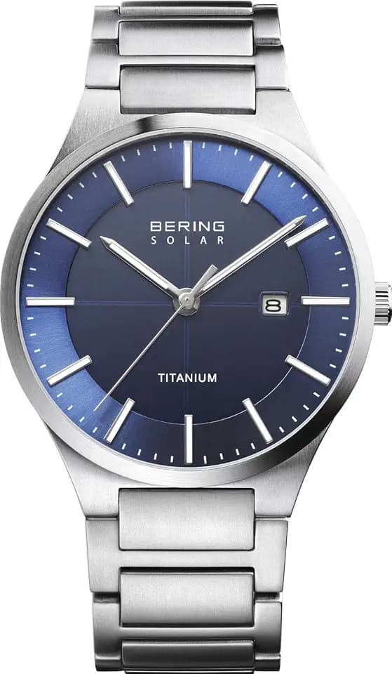 Bering Herren Solar Uhr | Armbanduhr 39 mm Titangehäuse und Zifferblatt | Titanband mit Titanelementen | 10 ATM | 15239