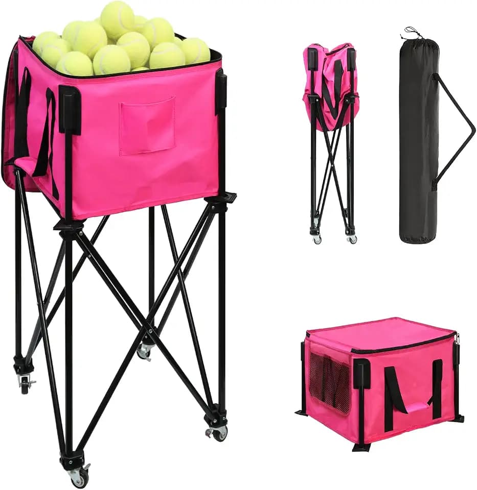 BDL Tennis Ball Hopper,Foldable Lightweight Tennis Cart Holds 200/120 Balls with Wheels & Removable Bag,Easy to Use Without Installation for Tennis Training and Teaching